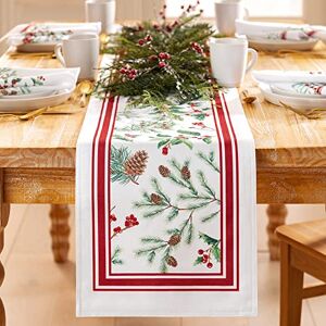 Elrene Home Fashions Winter Holiday Berry Fabric Bordered Table or Console Runner, Christmas Table Decor, 13" x 70 Elrene Home Fashions Winter Holiday Berry Fabric Bordered Table or Console Runner, Christmas Table Decor, 13" x 70