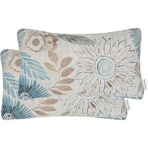Mika Home Pack of 2 Decorative Oblong Rectangular Throw Pillow Cover Cushion Cases for Chair,Sunflower Pattern,12x20 Inches, Blue Cream Mika Home Pack of 2 Decorative Oblong Rectangular Throw Pillow Cover Cushion Cases for Chair,Sunflower Pattern,12x20 Inches, Blue Cream