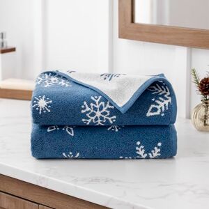 Martha Stewart Flurries Traditional Winter Snowflake Holiday Jacquard 525 GSM 100% Cotton Hand Towels Set of 2, Dark Blue/White, Holiday Jacquard, 2 Reversible Christmas Hand Towels Martha Stewart Flurries Traditional Winter Snowflake Holiday Jacquard 525 GSM 100% Cotton Hand Towels Set of 2, Dark Blue/White, Holiday Jacquard, 2 Reversible Christmas Hand Towels