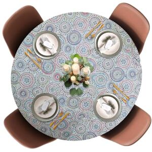 Covers For The Home Elastic Edged Flannel Backed Vinyl Fitted Table Covers (Large Round, Multi-Color Geometric) Covers For The Home Elastic Edged Flannel Backed Vinyl Fitted Table Covers (Large Round, Multi-Color Geometric)