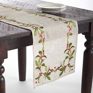 SARO LIFESTYLE QX653.N1690B Holiday Collection Embroidered Holly Design Table Runner, 75% polyester-25% Linen, Natural SARO LIFESTYLE QX653.N1690B Holiday Collection Embroidered Holly Design Table Runner, 75% polyester-25% Linen, Natural