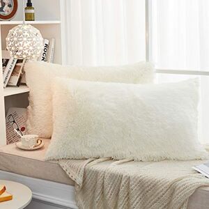 JAUXIO Long Faux Fur Soft Soild Decorative Pillowcase Oblong Fluffy Throw Pillow Cover Velvet Shaggy Plush Cushion Case Set of 2 Zipper Closure (20X36 Inches Cream) JAUXIO Long Faux Fur Soft Soild Decorative Pillowcase Oblong Fluffy Throw Pillow Cover Velvet Shaggy Plush Cushion Case Set of 2 Zipper Closure (20X36 Inches Cream)