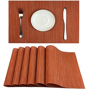 WAZAIGUR Placemats Set of 6 for Dining Table Heat-Resistant Washable Place Mats Woven Vinyl Kitchen Table Mats Easy to Clean,Orange WAZAIGUR Placemats Set of 6 for Dining Table Heat-Resistant Washable Place Mats Woven Vinyl Kitchen Table Mats Easy to Clean,Orange