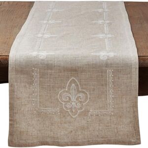 SARO LIFESTYLE 1681.N1672B Collection Embroidered Fleur-de-Lis Table Runner, 90% polyester-10% Linen, Natural SARO LIFESTYLE 1681.N1672B Collection Embroidered Fleur-de-Lis Table Runner, 90% polyester-10% Linen, Natural