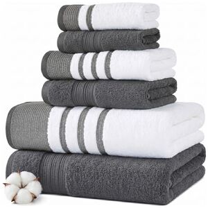 Modern Threads 6 Piece Set, 2 Bath Towels, 2 Hand Towels, 2 Washcloths, Quick Dry White/Contrast Reinhart Coal Modern Threads 6 Piece Set, 2 Bath Towels, 2 Hand Towels, 2 Washcloths, Quick Dry White/Contrast Reinhart Coal