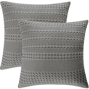 PHF 100% Cotton Waffle Weave Euro Sham, 26" x 26"(66cm), Set of 2, Home Decorative Euro Throw Pillow Covers for Couch Sofa Bed, No Filling, Dark Grey PHF 100% Cotton Waffle Weave Euro Sham, 26" x 26"(66cm), Set of 2, Home Decorative Euro Throw Pillow Covers for Couch Sofa Bed, No Filling, Dark Grey