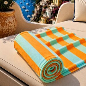 PETTI Artigiani Italiani Microfibre Beach Towel, Beach or Pool Towel, Beach Towel, Large 90 x 180 cm, Tiffany Orange Stripes PETTI Artigiani Italiani Microfibre Beach Towel, Beach or Pool Towel, Beach Towel, Large 90 x 180 cm, Tiffany Orange Stripes