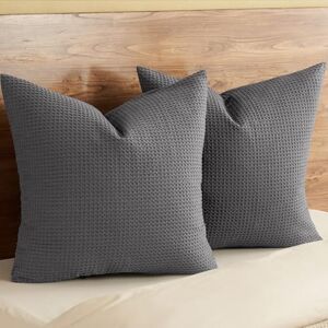 PHF 100% Cotton Waffle Textured Euro Sham, 26" x 26", Set of 2, Home Decorative Euro Throw Pillow Covers for Bed Couch Sofa, No Filling, Charcoal PHF 100% Cotton Waffle Textured Euro Sham, 26" x 26", Set of 2, Home Decorative Euro Throw Pillow Covers for Bed Couch Sofa, No Filling, Charcoal