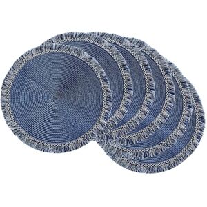 DII Round Fringed Woven Placemat Set, Use for Everyday Family Meals or Special Occasions, 14.5 Inches, Nautical Blue 6 Count DII Round Fringed Woven Placemat Set, Use for Everyday Family Meals or Special Occasions, 14.5 Inches, Nautical Blue 6 Count