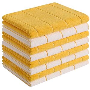 HYER KITCHEN Microfiber Kitchen Towels Super Absorbent, Soft and Solid Color Dish Towels, 8 Pack (Stripe Designed Yellow and White Colors), 26 x 18 Inch (Yellow) HYER KITCHEN Microfiber Kitchen Towels Super Absorbent, Soft and Solid Color Dish Towels, 8 Pack (Stripe Designed Yellow and White Colors), 26 x 18 Inch (Yellow)