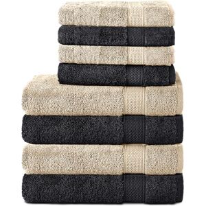 Komfortec Set of 8 Hand Towels 100% Cotton, 4 Bath Towels 70 x 140 cm and 4 Hand Towels 50 x 100 cm, Terry Towelling, Soft, Towel, Large, Black/Beige Komfortec Set of 8 Hand Towels 100% Cotton, 4 Bath Towels 70 x 140 cm and 4 Hand Towels 50 x 100 cm, Terry Towelling, Soft, Towel, Large, Black/Beige