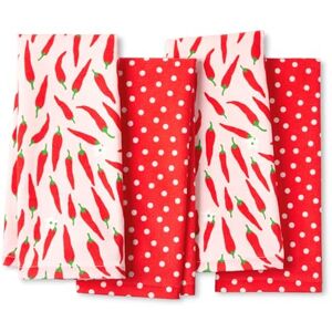 Kate Spade New York Hot Hot Hot Peppers and Spring Time Dot Kitchen Towels 4-Pack Set, Absorbent 100% Cotton, Red/Pink, 17"x28 Kate Spade New York Hot Hot Hot Peppers and Spring Time Dot Kitchen Towels 4-Pack Set, Absorbent 100% Cotton, Red/Pink, 17"x28