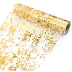Ohanniewa Gold Table Runner 11 inch x 32 Feet Glitter Metallic Gold Foil Mesh Table Runner Roll Table Decorations for Wedding, Birthday, Banquet, Christmas Ohanniewa Gold Table Runner 11 inch x 32 Feet Glitter Metallic Gold Foil Mesh Table Runner Roll Table Decorations for Wedding, Birthday, Banquet, Christmas