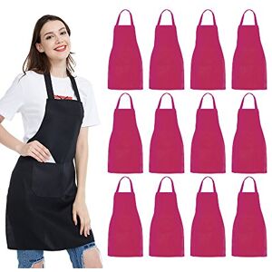 NOBONDO 12 Pack Bib Apron Unisex Pink Apron Bulk with 2 Roomy Pockets Machine Washable for Kitchen Crafting BBQ Drawing NOBONDO 12 Pack Bib Apron Unisex Pink Apron Bulk with 2 Roomy Pockets Machine Washable for Kitchen Crafting BBQ Drawing