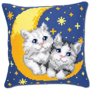 Vervaco Moon and Kittens Cross Stitch Cushion, Multi-Colour Vervaco Moon and Kittens Cross Stitch Cushion, Multi-Colour