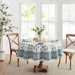 Elrene Home Fashions Tropez Paisley Block Print Coastal Stain & Water Resistant Indoor/Outdoor Fabric Round Tablecloth, 70"x70 Elrene Home Fashions Tropez Paisley Block Print Coastal Stain & Water Resistant Indoor/Outdoor Fabric Round Tablecloth, 70"x70