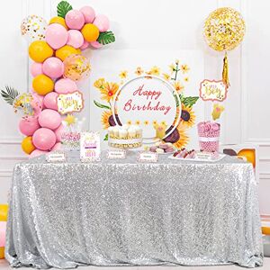 QueenDream 60x102 Inch sequin tablecloth for wedding and party decor-Silver QueenDream 60x102 Inch sequin tablecloth for wedding and party decor-Silver