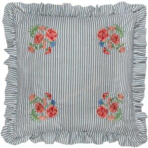 Wylder Martha Embroidered Ruffle Cushion Cover Blue 50x50cm Wylder Martha Embroidered Ruffle Cushion Cover Blue 50x50cm