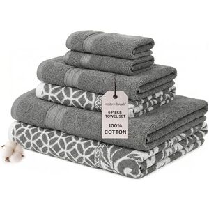 Modern Threads Amrapur Trefoil Filigree 6-Piece Reversible Yarn Dyed Jacquard Towel Set Bath Towels, Hand Towels, & Washcloths Super Absorbent & Quick Dry 100% Combed Cotton Platinum Modern Threads Amrapur Trefoil Filigree 6-Piece Reversible Yarn Dyed Jacquard Towel Set Bath Towels, Hand Towels, & Washcloths Super Absorbent & Quick Dry 100% Combed Cotton Platinum