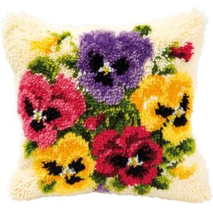 Vervaco Pansies Latch Hook Cushion, Multi-Colour Vervaco Pansies Latch Hook Cushion, Multi-Colour