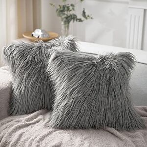 Phantoscope Pack of 2 Faux Fur Solid Throw Decorative Pillow Cover Cushion Covers Luxury Soft Decorative Pillowcase Fuzzy Pillow Covers for Bed/Couch,Gray 18 x 18 Inches Phantoscope Pack of 2 Faux Fur Solid Throw Decorative Pillow Cover Cushion Covers Luxury Soft Decorative Pillowcase Fuzzy Pillow Covers for Bed/Couch,Gray 18 x 18 Inches