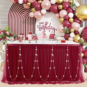 QueenDream 9ft Burgundy Tulle Table Skirt Tutu Wedding Table Cloth for Birthday Party Baby Shower Bridal Shower Home Decor QueenDream 9ft Burgundy Tulle Table Skirt Tutu Wedding Table Cloth for Birthday Party Baby Shower Bridal Shower Home Decor