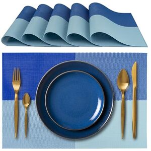 IPEA Elegant American Placemats 45 x 30 cm for Dinner, Lunch, Breakfast 6 Units Washable Placemats, Heat Resistant, Non-Slip, Stain Resistant for Kitchen and Dining Table Blue IPEA Elegant American Placemats 45 x 30 cm for Dinner, Lunch, Breakfast 6 Units Washable Placemats, Heat Resistant, Non-Slip, Stain Resistant for Kitchen and Dining Table Blue