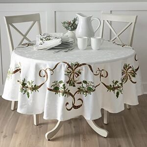 Benson Mills Merry Ribbons Engineered Printed Jacquard Fabric Christmas Table Cloth, Elegant Christmas Tablecloth for All Holiday and Winter (70" Round) Benson Mills Merry Ribbons Engineered Printed Jacquard Fabric Christmas Table Cloth, Elegant Christmas Tablecloth for All Holiday and Winter (70" Round)