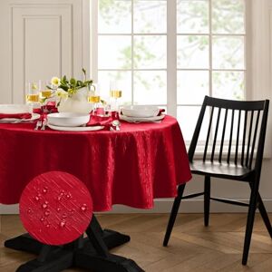 Elrene Home Fashions Continental Solid Texture Water and Stain Resistant Slub-Weave Textured Tablecloth, 90" Round, Red Elrene Home Fashions Continental Solid Texture Water and Stain Resistant Slub-Weave Textured Tablecloth, 90" Round, Red