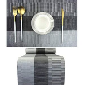 pigchcy Elegant Placemats with Matching Table Runner,Washable Durable Vinyl Woven Table Mats Sets(6pcs Placemats+1pcs Table Runner, Black) pigchcy Elegant Placemats with Matching Table Runner,Washable Durable Vinyl Woven Table Mats Sets(6pcs Placemats+1pcs Table Runner, Black)