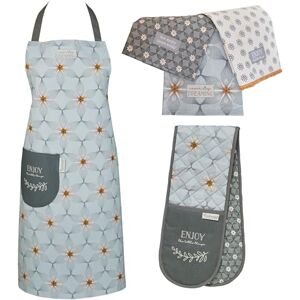 Cooksmart 5-Piece Apron & Accessories Set Double Oven Gloves & Tea Towels Perfect For Any Kitchen Cooksmart 5-Piece Apron & Accessories Set Double Oven Gloves & Tea Towels Perfect For Any Kitchen