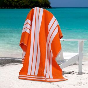 Superior Collection Combed Cotton Luxurious Jacquard Beach Towels, Orange Cabana Stripe, Oversized Superior Collection Combed Cotton Luxurious Jacquard Beach Towels, Orange Cabana Stripe, Oversized
