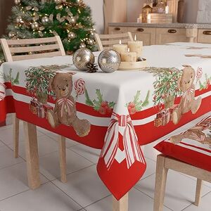 PETTI Artigiani Italiani Christmas Tablecloth Stain Resistant Rectangular Christmas Table Cover Kitchen Teddy Bear Design X6 Places (140x180 cm) 100% Made in Italy PETTI Artigiani Italiani Christmas Tablecloth Stain Resistant Rectangular Christmas Table Cover Kitchen Teddy Bear Design X6 Places (140x180 cm) 100% Made in Italy