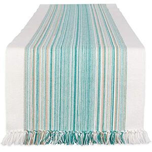 DII Fringed Stripe Tabletop, Table Runner, Cotton, Teal, 14x72 DII Fringed Stripe Tabletop, Table Runner, Cotton, Teal, 14x72