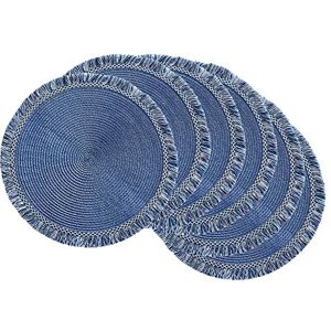 DII Round Fringed Woven Placemat Set, Use for Everyday Family Meals or Special Occasions, 14.5 Inches, Nautical Blue 6 Count DII Round Fringed Woven Placemat Set, Use for Everyday Family Meals or Special Occasions, 14.5 Inches, Nautical Blue 6 Count