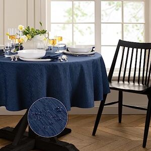 Elrene Home Fashions Continental Solid Texture Water, Stain & Wrinkle Resistant Tablecloth, 90" Round, Navy Elrene Home Fashions Continental Solid Texture Water, Stain & Wrinkle Resistant Tablecloth, 90" Round, Navy
