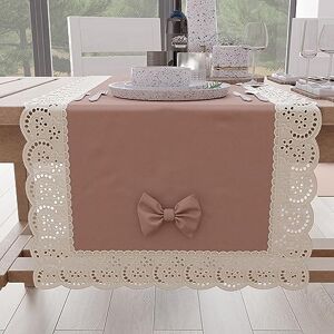 PETTI Artigiani Italiani Elegant Cotton Table Runner for Kitchen Table, Living Room, Dining Room, Solid Colour Tablecloths with Lace Frill and Bows 40 x 140 cm, Powder PETTI Artigiani Italiani Elegant Cotton Table Runner for Kitchen Table, Living Room, Dining Room, Solid Colour Tablecloths with Lace Frill and Bows 40 x 140 cm, Powder