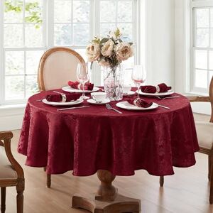 Elrene Damask Tablecloth, Polyester, Cranberry, 90" Round Elrene Damask Tablecloth, Polyester, Cranberry, 90" Round