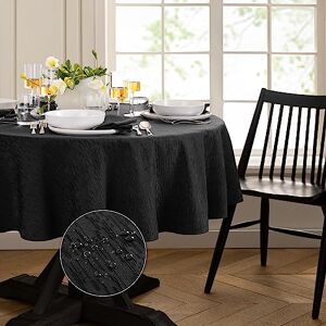 Elrene Home Fashions Continental Solid Texture Water, Stain & Wrinkle Resistant Tablecloth, 90" Round, Black Elrene Home Fashions Continental Solid Texture Water, Stain & Wrinkle Resistant Tablecloth, 90" Round, Black