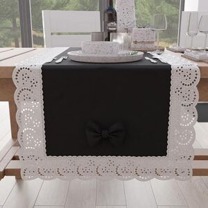 PETTI Artigiani Italiani Elegant Cotton Table Runner for Kitchen Living Room Dining Room Solid Colour Tablecloth with Lace Frill and Bows 40 x 140 cm Black PETTI Artigiani Italiani Elegant Cotton Table Runner for Kitchen Living Room Dining Room Solid Colour Tablecloth with Lace Frill and Bows 40 x 140 cm Black