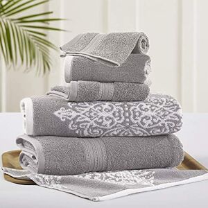 Modern Threads Amrapur Overseas Artesia Damask 6 Piece Reversible Yarn Dyed Jacquard Towel Set (Grey) Modern Threads Amrapur Overseas Artesia Damask 6 Piece Reversible Yarn Dyed Jacquard Towel Set (Grey)