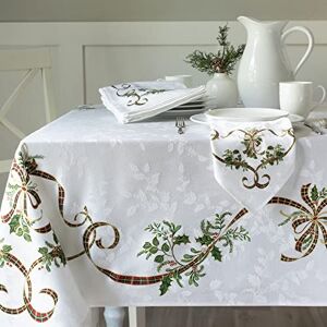 Benson Mills Merry Ribbons Engineered Printed Jacquard Fabric Christmas Table Cloth, Elegant Christmas Tablecloth for All Holiday and Winter (60" x 120" Rectangular) Benson Mills Merry Ribbons Engineered Printed Jacquard Fabric Christmas Table Cloth, Elegant Christmas Tablecloth for All Holiday and Winter (60" x 120" Rectangular)