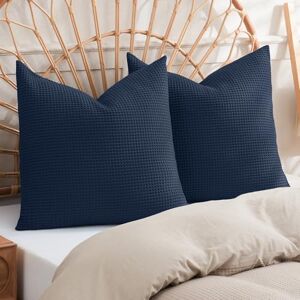 PHF 100% Cotton Waffle Textured Euro Sham, 26" x 26", Set of 2, Home Decorative Euro Throw Pillow Covers for Bed Couch Sofa, No Filling, Low Covers for Bed Couch Sofa, No Filling, Navy Blue PHF 100% Cotton Waffle Textured Euro Sham, 26" x 26", Set of 2, Home Decorative Euro Throw Pillow Covers for Bed Couch Sofa, No Filling, Low Covers for Bed Couch Sofa, No Filling, Navy Blue