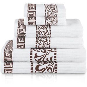 Superior 6-Piece Cotton Towel Set, Decorative Greek Pattern, Home Essentials, Absorbent Towels, Bathroom Decor, Spa, Resort, Includes 2 Hand, 2 Face and 2 Bath Towels, Athens Collection, Chocolate Superior 6-Piece Cotton Towel Set, Decorative Greek Pattern, Home Essentials, Absorbent Towels, Bathroom Decor, Spa, Resort, Includes 2 Hand, 2 Face and 2 Bath Towels, Athens Collection, Chocolate