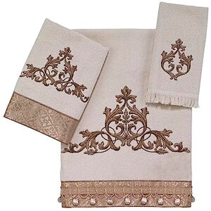 Avanti Linens 3pc Towel Set, Soft & Absorbent Cotton Towel, Embroidered Bathroom Accessories (Monaco Collection, Ivory) Avanti Linens 3pc Towel Set, Soft & Absorbent Cotton Towel, Embroidered Bathroom Accessories (Monaco Collection, Ivory)