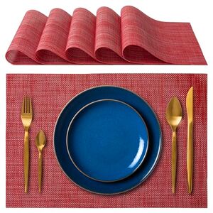 IPEA Red American Placemats 45 x 30 cm for Dinner, Lunch, Breakfast 6 Units Ideal for Christmas Washable Placemat, Heat Resistant, Stain Resistant for Table Red IPEA Red American Placemats 45 x 30 cm for Dinner, Lunch, Breakfast 6 Units Ideal for Christmas Washable Placemat, Heat Resistant, Stain Resistant for Table Red