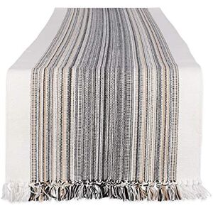 DII Fringed Stripe Tabletop, Table Runner, Cotton, Black, 14x108 DII Fringed Stripe Tabletop, Table Runner, Cotton, Black, 14x108