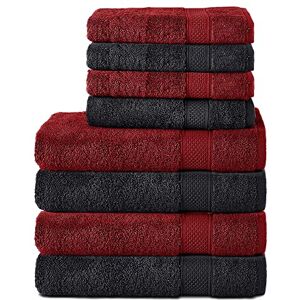 Komfortec Set of 8 Hand Towels 100% Cotton, 4 Bath Towels 70 x 140 cm and 4 Hand Towels 50 x 100 cm, Terry Towelling, Soft, Towel, Large, Black/Aurora Red Komfortec Set of 8 Hand Towels 100% Cotton, 4 Bath Towels 70 x 140 cm and 4 Hand Towels 50 x 100 cm, Terry Towelling, Soft, Towel, Large, Black/Aurora Red