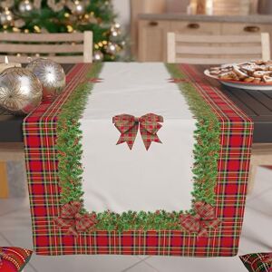 PETTI Artigiani Italiani Christmas Table Runner, Kitchen Runner 140x40 cm, Elegant Christmas Table Runner with Tartan Bow, 100% Made in Italy PETTI Artigiani Italiani Christmas Table Runner, Kitchen Runner 140x40 cm, Elegant Christmas Table Runner with Tartan Bow, 100% Made in Italy