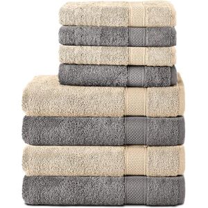 Komfortec Set of 8 Hand Towels 100% Cotton, 4 Bath Towels 70 x 140 cm and 4 Hand Towels 50 x 100 cm, Terry Towelling, Soft, Towel, Large, Anthracite/Beige Komfortec Set of 8 Hand Towels 100% Cotton, 4 Bath Towels 70 x 140 cm and 4 Hand Towels 50 x 100 cm, Terry Towelling, Soft, Towel, Large, Anthracite/Beige